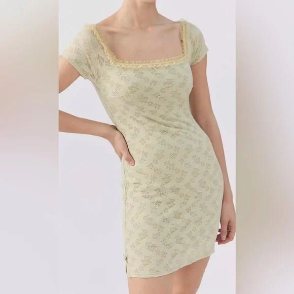 Urban Renewal Light Green Stretch Lace Mini Dress - Picture 2 of 8